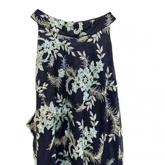 - Miami Navy Blue Embroidered Halter Midi Floral Dress Size M, Pre-Owned EUC - Picture 2 of 9